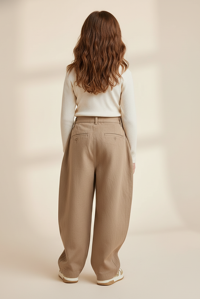 Pantalon Baggy Beige Ample Plissé Décontracté Enfant - Gabardine - vue 2