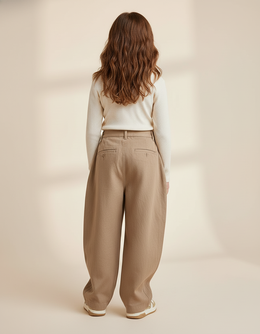 Pantalon Baggy Beige Ample Plissé Décontracté Enfant - Gabardine - vue 2