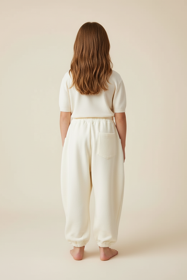 Pantalon Baggy Molletonné Écru Ample Confortable Fille - Beige - vue 2