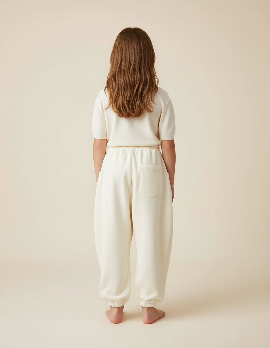 Pantalon Baggy Molletonné Écru Ample Confortable Fille - Beige - vue 2