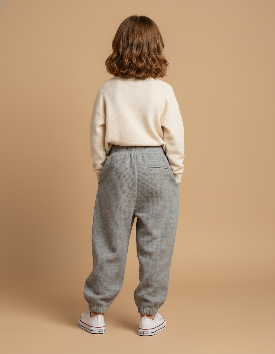Pantalon Baggy Gris Texturé Ample Confortable Fille - Maille - vue 2
