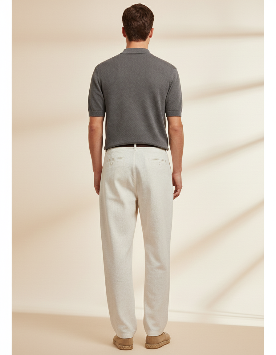 Pantalon Baggy Beige Lin Ample Décontracté Homme - vue 2