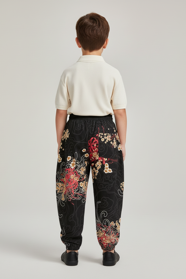 Pantalon Baggy Noir Ample Fleuri Imprimé Garçon - Coton - vue 2
