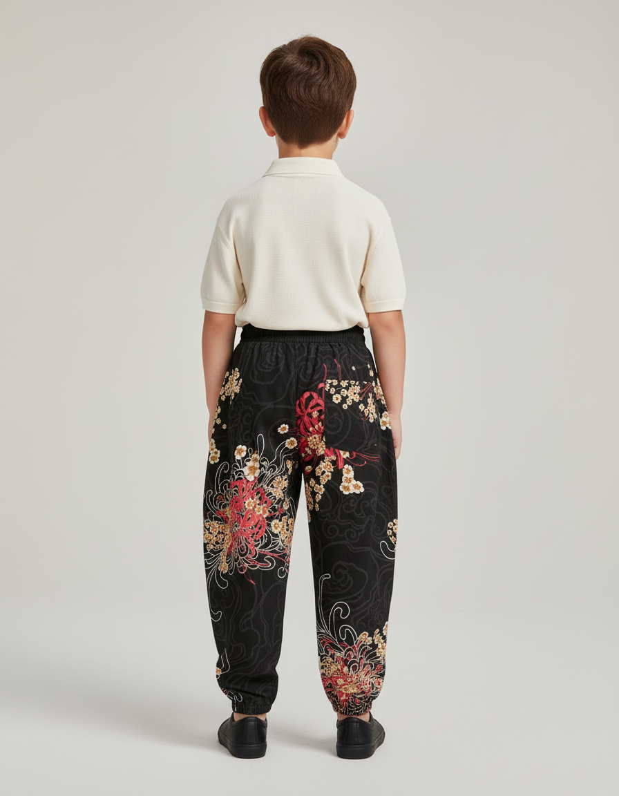 Pantalon Baggy Noir Ample Fleuri Imprimé Garçon - Coton - vue 2