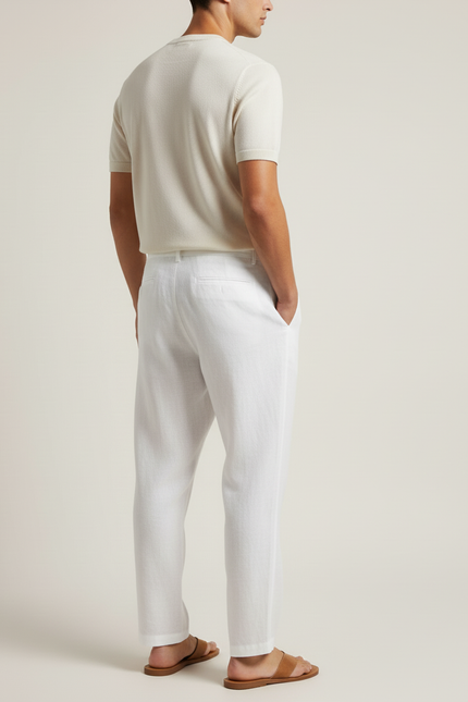 Pantalon Baggy Blanc Lin Ample Cordon Confortable - vue 2