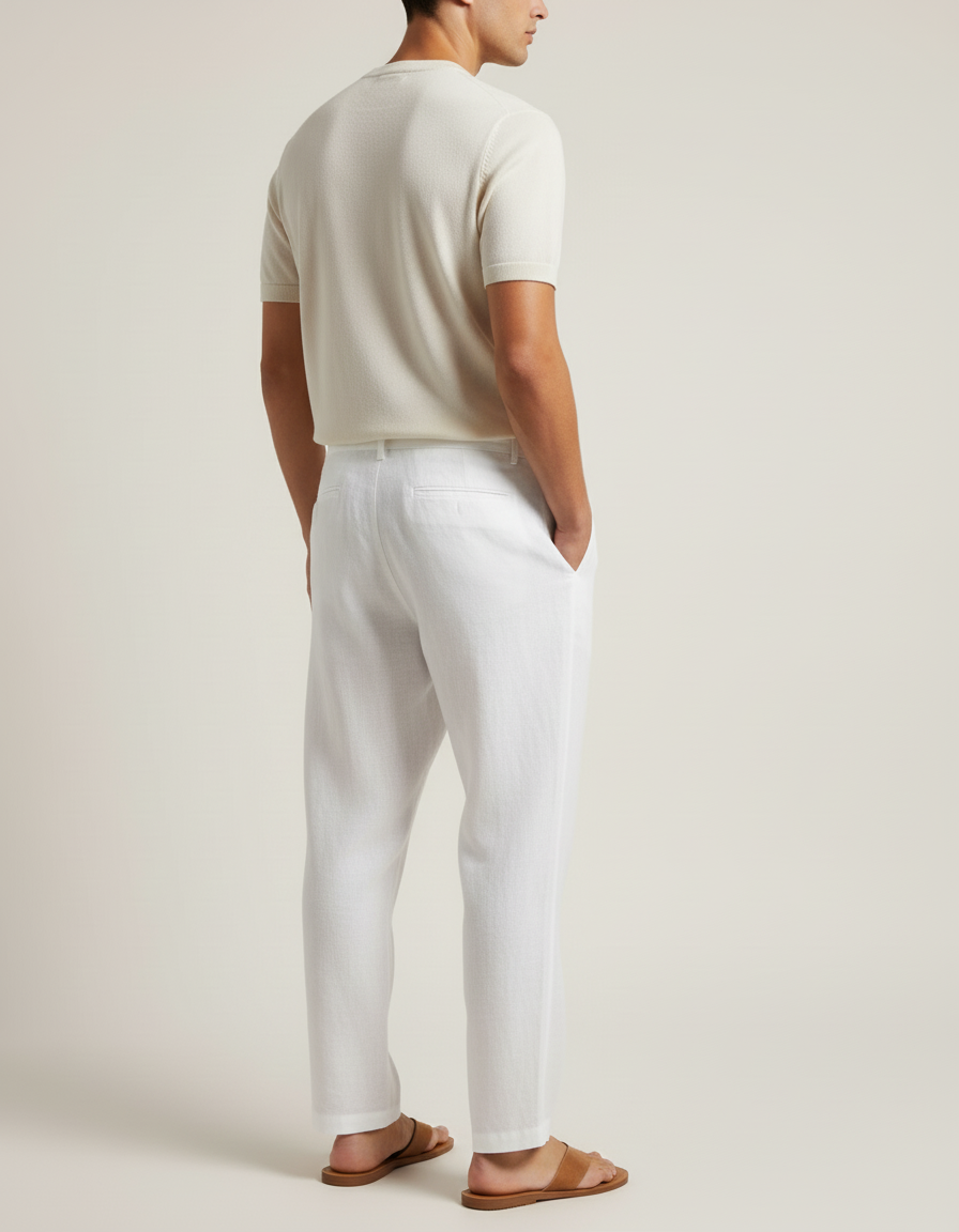 Pantalon Baggy Blanc Lin Ample Cordon Confortable - vue 2