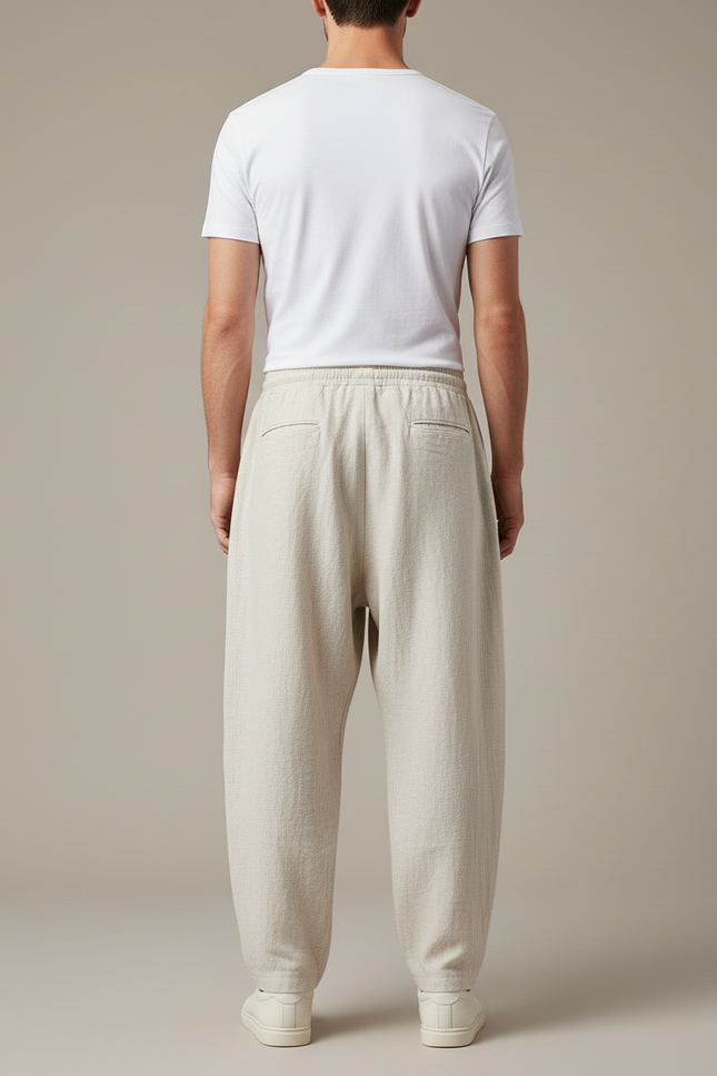 Pantalon Baggy Lin Ample Décontracté Beige Homme - vue 2