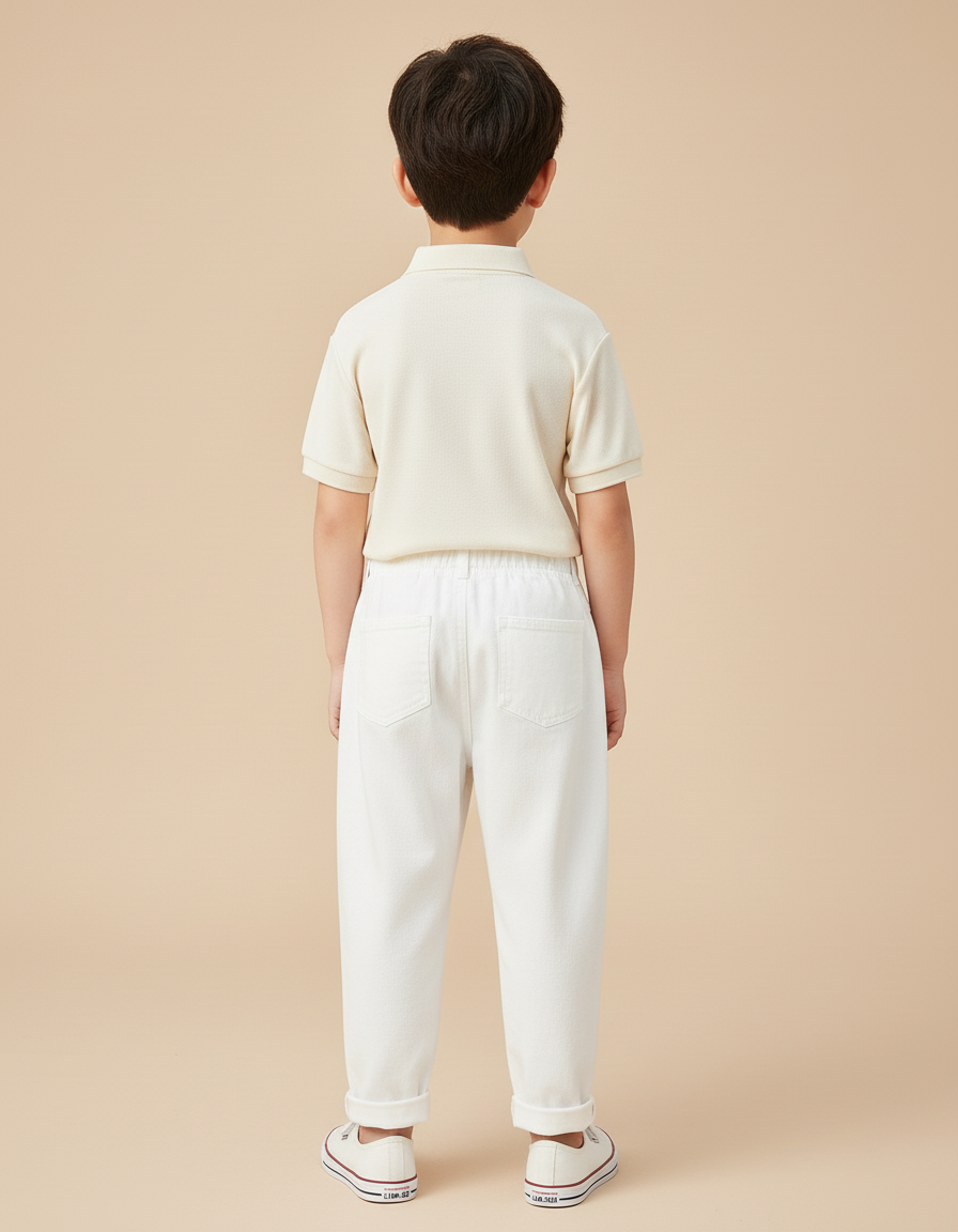 Pantalon Baggy Blanc Coton Ample Enfant Décontracté - vue 2