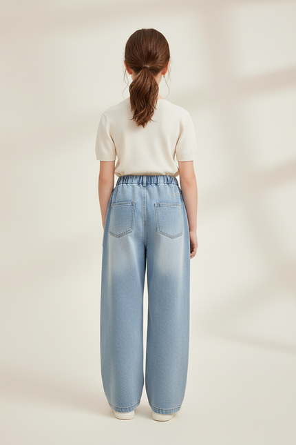 Pantalon Baggy Denim Bleu Ample Motifs Animaux Fille - Jean - vue 2