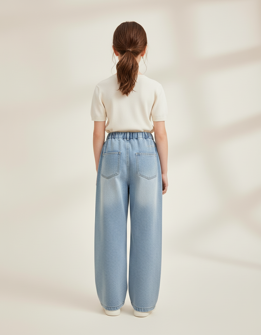 Pantalon Baggy Denim Bleu Ample Motifs Animaux Fille - Jean - vue 2
