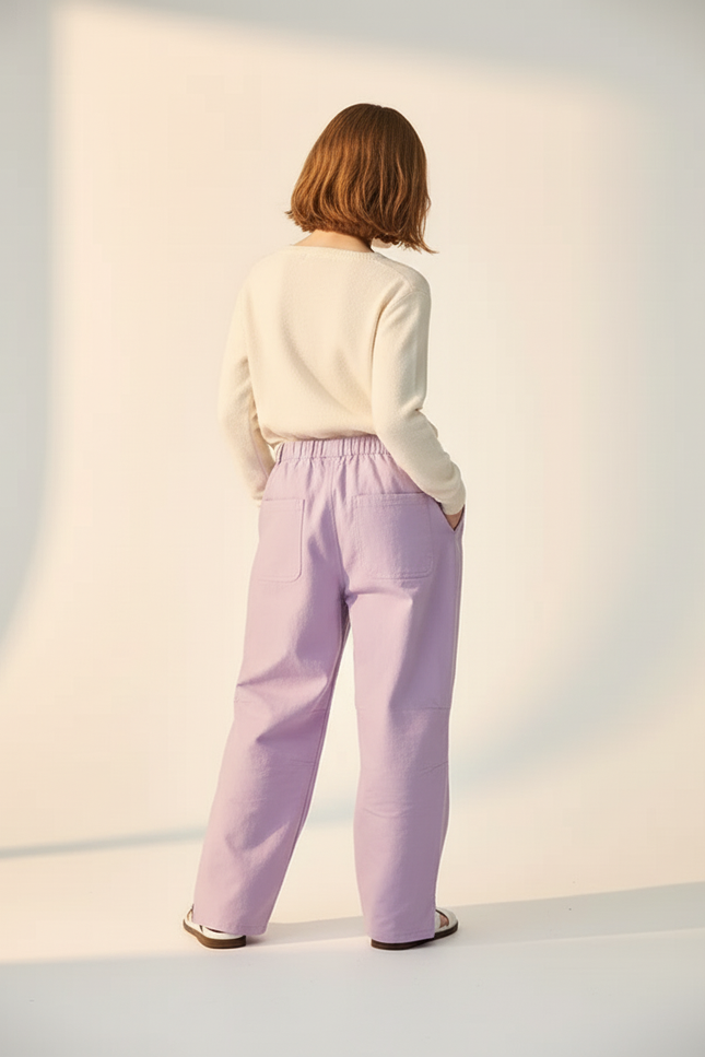 Pantalon Baggy Lilas Ample Taille Élastiquée - Violet Toile - vue 2