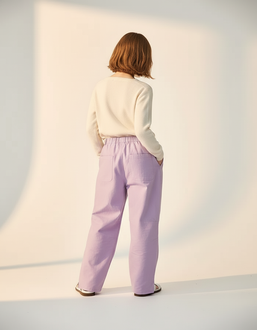 Pantalon Baggy Lilas Ample Taille Élastiquée - Violet Toile - vue 2