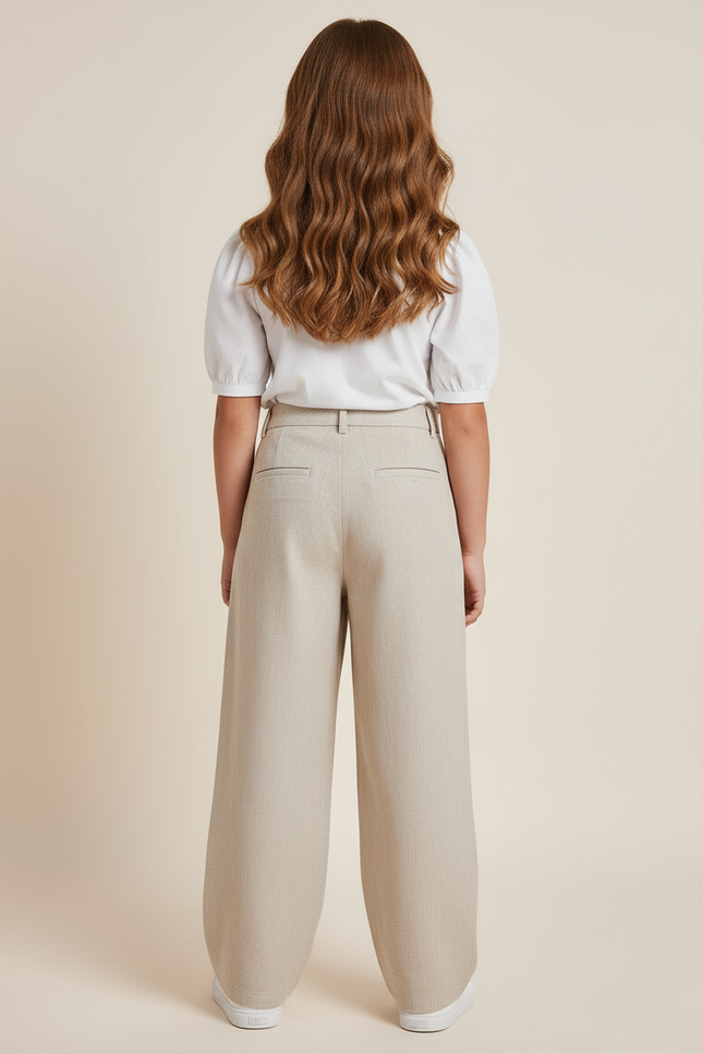 Pantalon Baggy Beige Plissé Ample Décontracté Enfant - Toile - vue 2