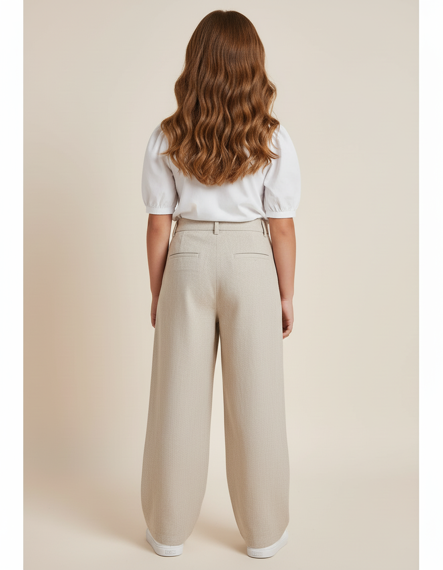 Pantalon Baggy Beige Plissé Ample Décontracté Enfant - Toile - vue 2