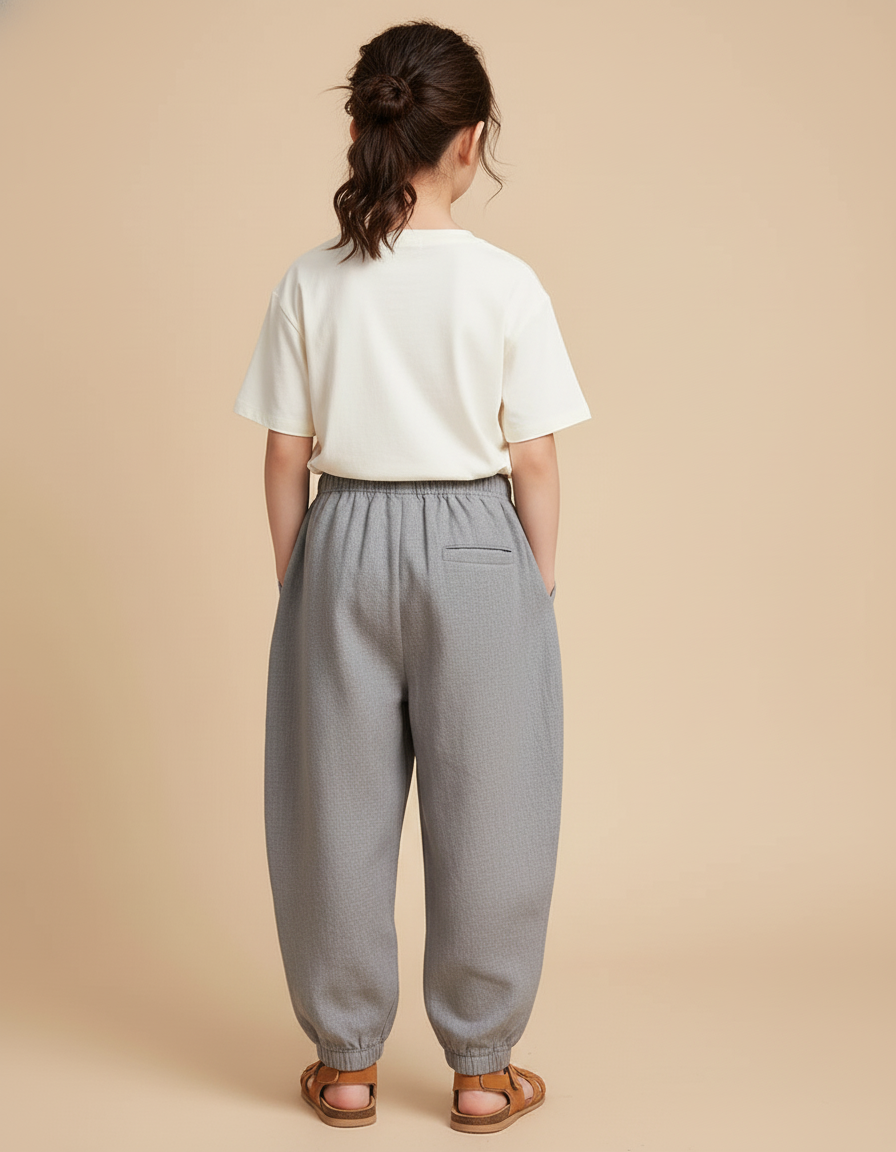 Pantalon Baggy Gris Ample Coton Enfant Confortable - vue 2