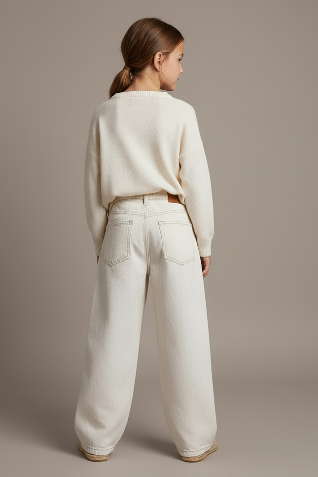 Pantalon Baggy Crème Ample Plissé Enfant Décontracté - Beige Jean - vue 2