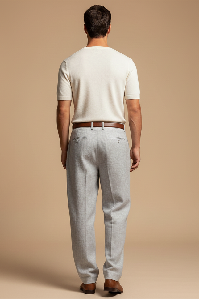 Pantalon Baggy Gris Clair Plissé Ample Élégant Homme - Laine - vue 2