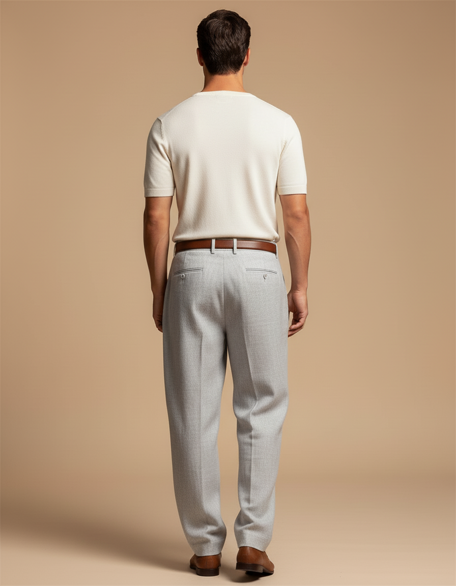 Pantalon Baggy Gris Clair Plissé Ample Élégant Homme - Laine - vue 2