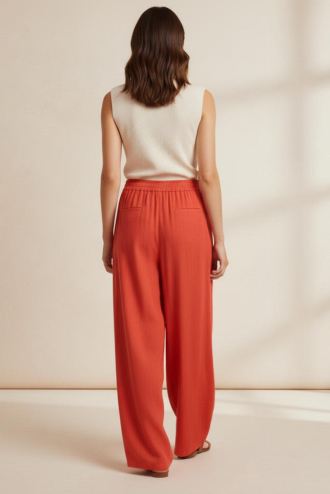 Pantalon Baggy Orange Ample Fluide Décontracté Femme - Lin - vue 2