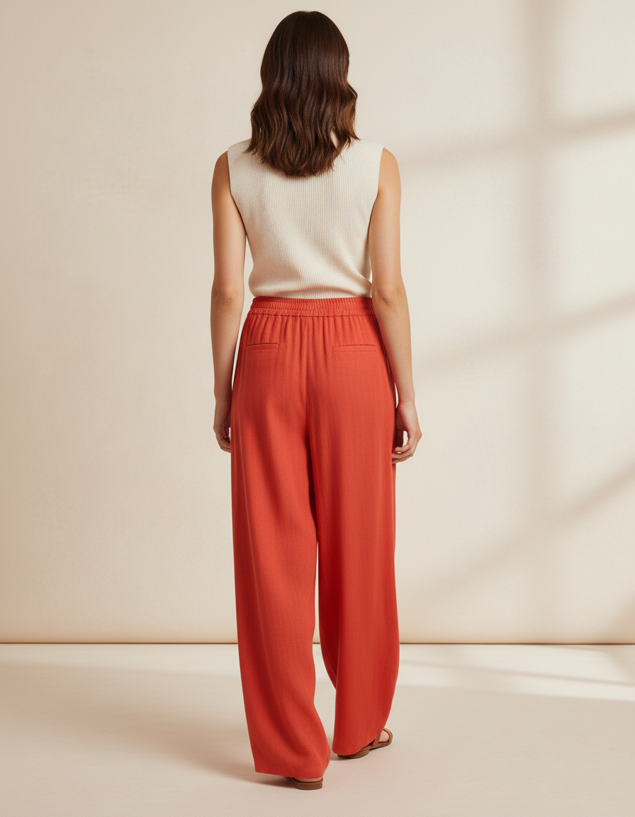 Pantalon Baggy Orange Ample Fluide Décontracté Femme - Lin - vue 2