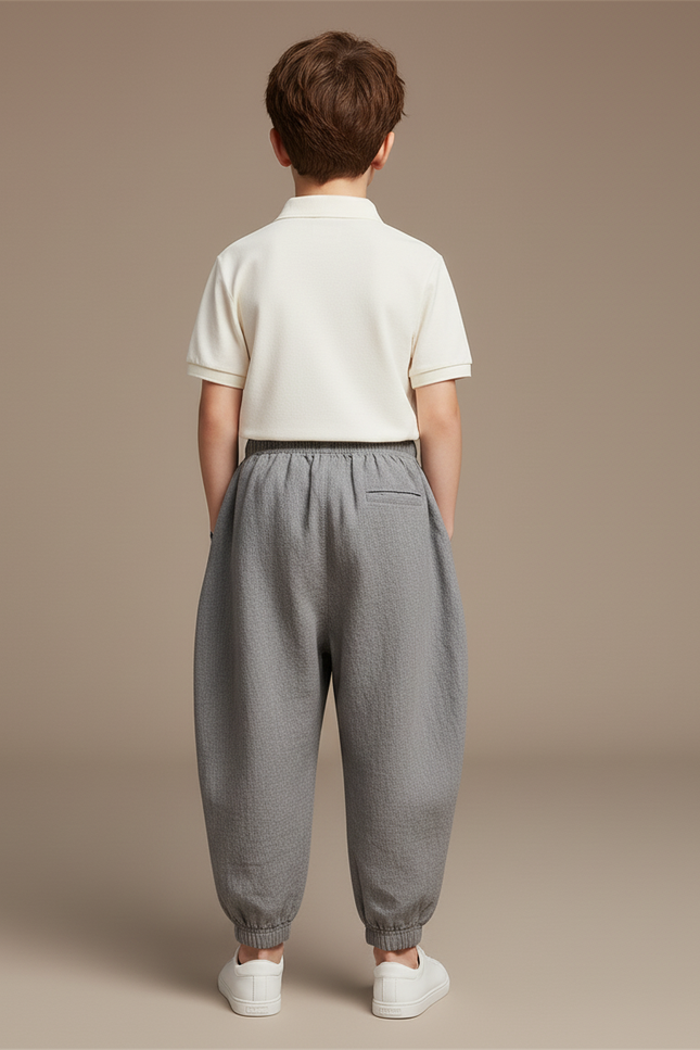 Pantalon Baggy Gris Lin Ample Décontracté Garçon - vue 2