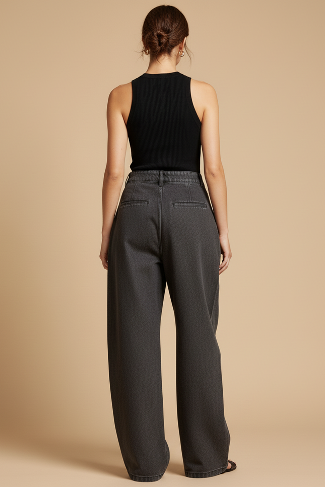 Pantalon Baggy Gris Délavé Ample Denim Plissé Femme - Jean - vue 2