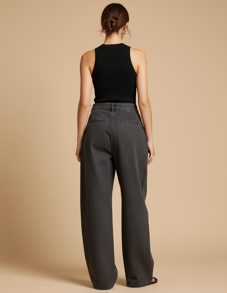 Pantalon Baggy Gris Délavé Ample Denim Plissé Femme - Jean - vue 2