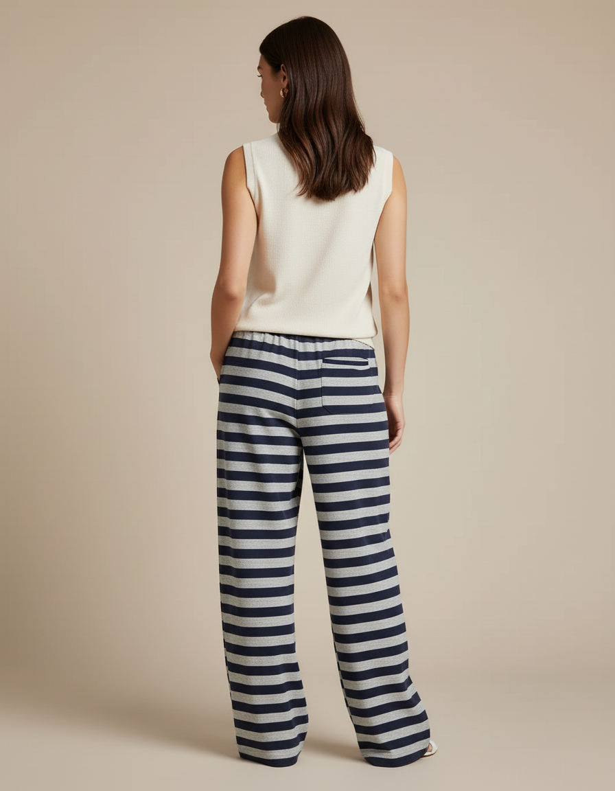 Pantalon Baggy Rayé Bleu Gris Ample Décontracté - Multicolore Molleton - vue 2