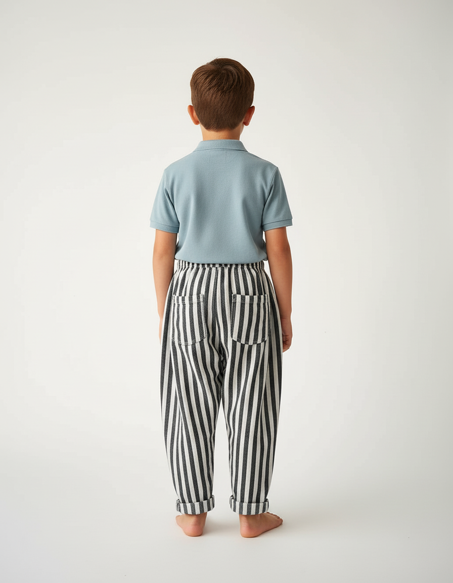 Pantalon Baggy Rayé Lin Coton Ample Enfant - Imprimé - vue 2