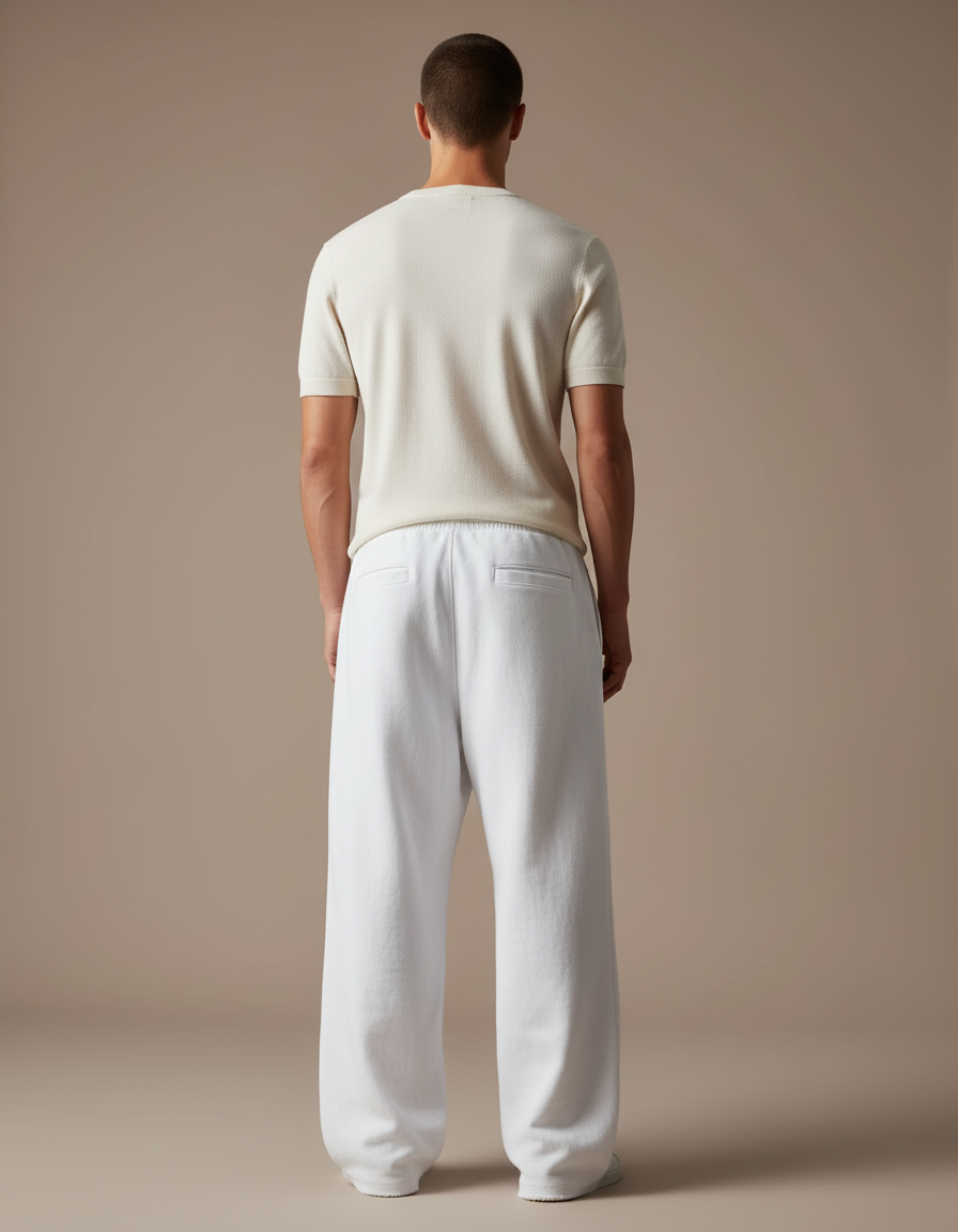 Pantalon Baggy Blanc Ample Imprimé Cordon Décontracté Homme - Molleton - vue 2