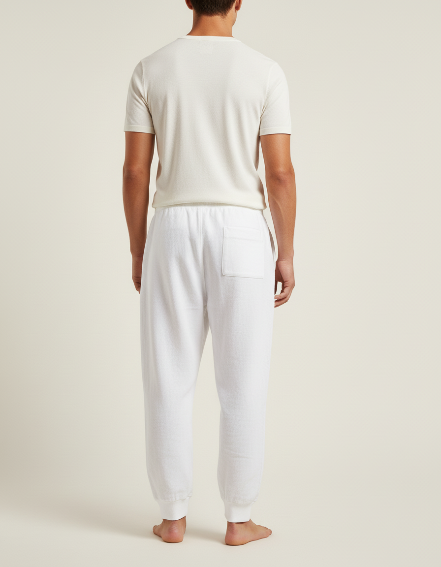 Pantalon Baggy Blanc Coton Ample Sport Homme Logo - Lin - vue 2