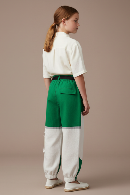 Pantalon Baggy Vert Crème Réfléchissant Cargo Enfant - Multicolore Toile - vue 2