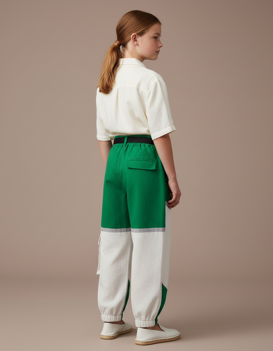 Pantalon Baggy Vert Crème Réfléchissant Cargo Enfant - Multicolore Toile - vue 2