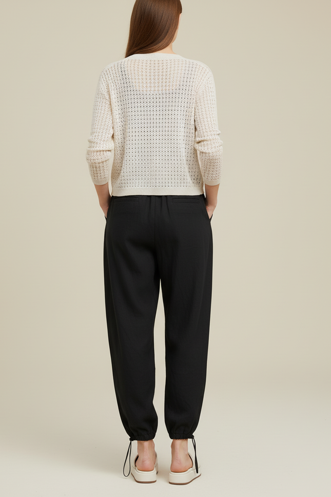 Pantalon Baggy Noir Ample Fluide Coton Décontracté Femme - Lin - vue 2