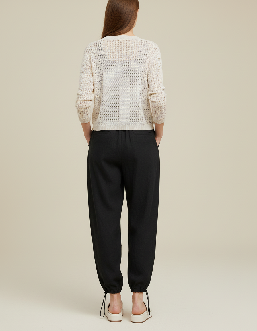Pantalon Baggy Noir Ample Fluide Coton Décontracté Femme - Lin - vue 2