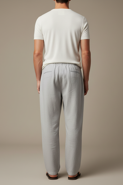 Pantalon Baggy Gris Clair Lin Cordon Décontracté Homme - vue 2