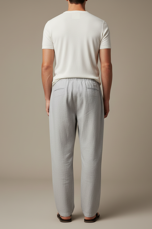 Pantalon Baggy Gris Clair Lin Cordon Décontracté Homme - vue 2