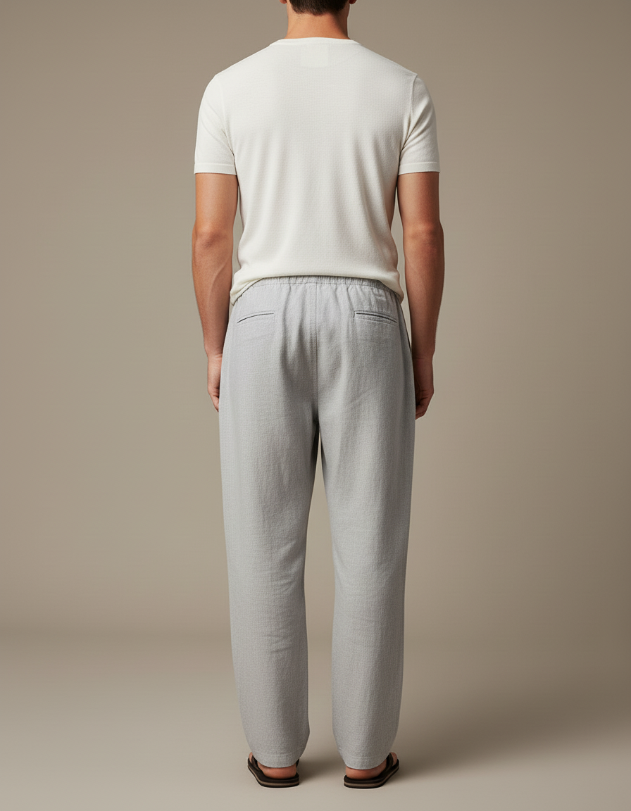 Pantalon Baggy Gris Clair Lin Cordon Décontracté Homme - vue 2