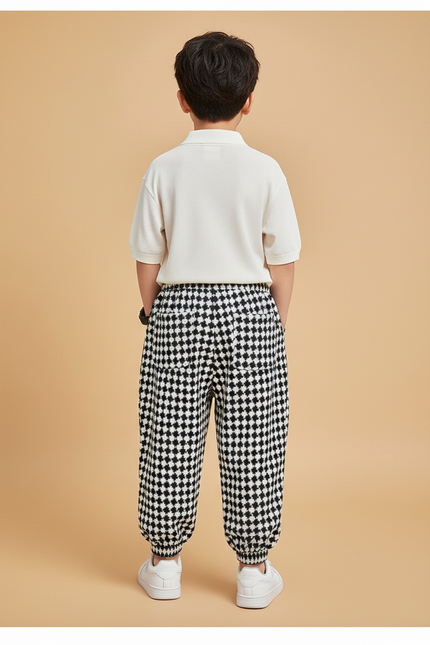 Pantalon Baggy Carreaux Noir Blanc Molletonné Épais Garçon - Imprimé - vue 2
