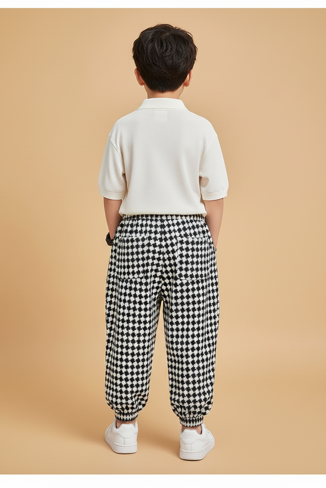 Pantalon Baggy Carreaux Noir Blanc Molletonné Épais Garçon - Imprimé - vue 2