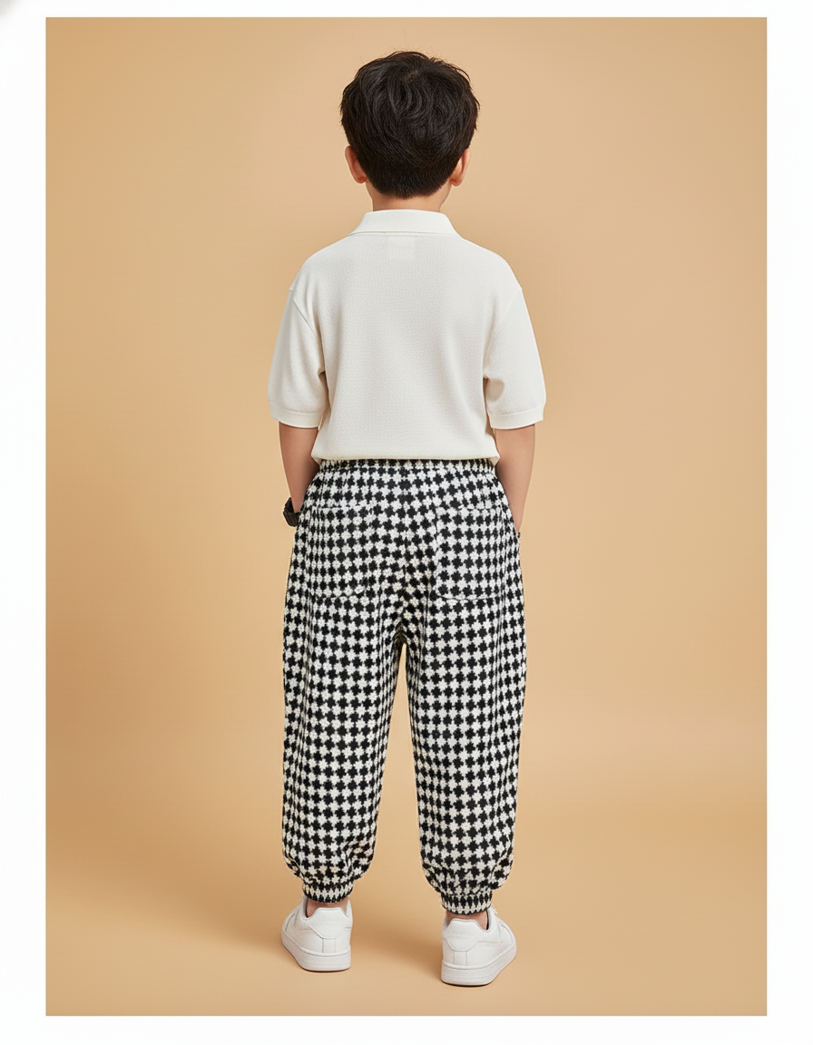 Pantalon Baggy Carreaux Noir Blanc Molletonné Épais Garçon - Imprimé - vue 2