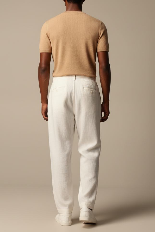 Pantalon Baggy Lin Blanc Cordon Fluide Décontracté Homme - vue 2