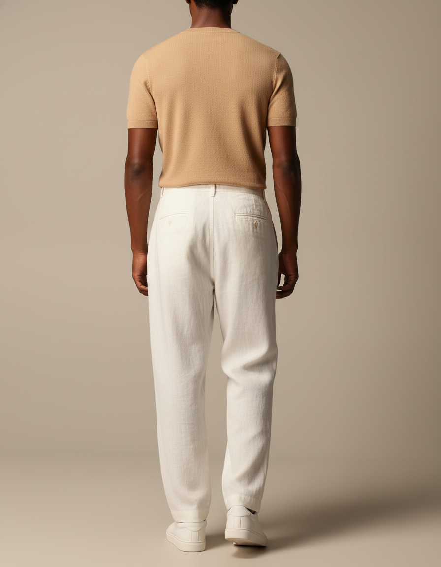 Pantalon Baggy Lin Blanc Cordon Fluide Décontracté Homme - vue 2