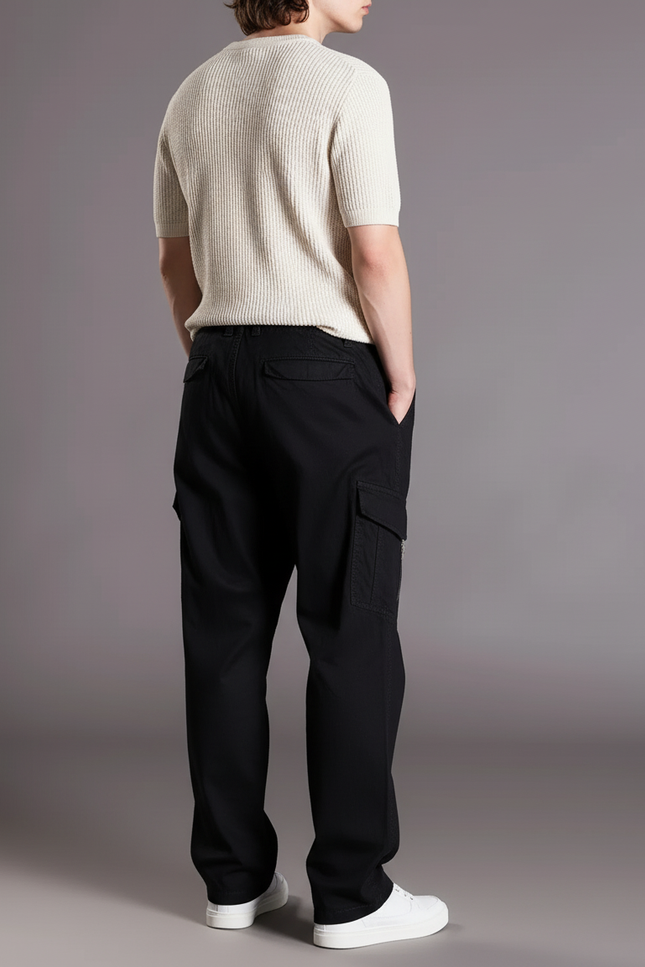 Pantalon Baggy Noir Coton Cargo Ample Homme - vue 2