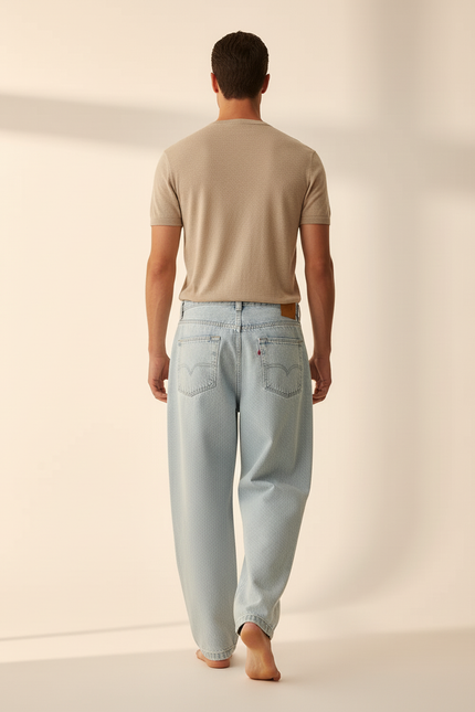 Pantalon Baggy Denim Bleu Clair Ample Streetwear Homme - Jean - vue 2