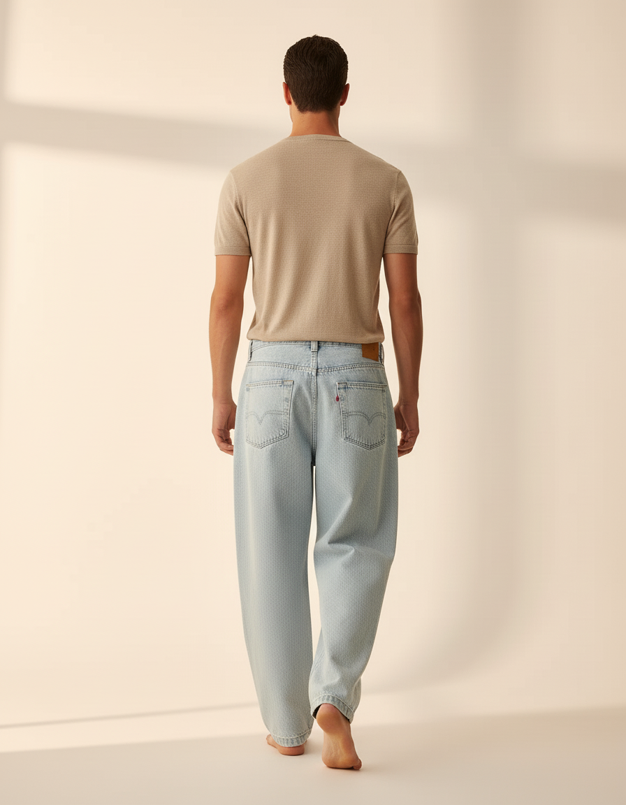 Pantalon Baggy Denim Bleu Clair Ample Streetwear Homme - Jean - vue 2