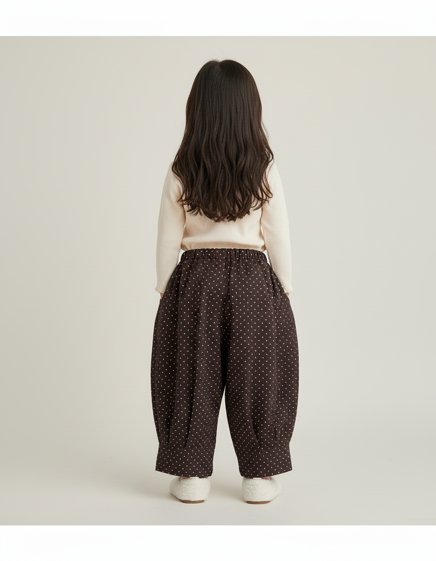 Pantalon Baggy Marron Ample Pois Coton Enfant - vue 2