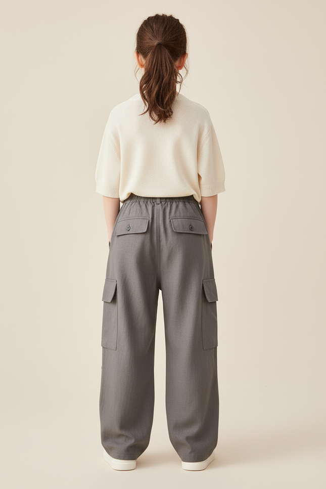 Pantalon Baggy Gris Cargo Ample Décontracté Enfant - Toile - vue 2