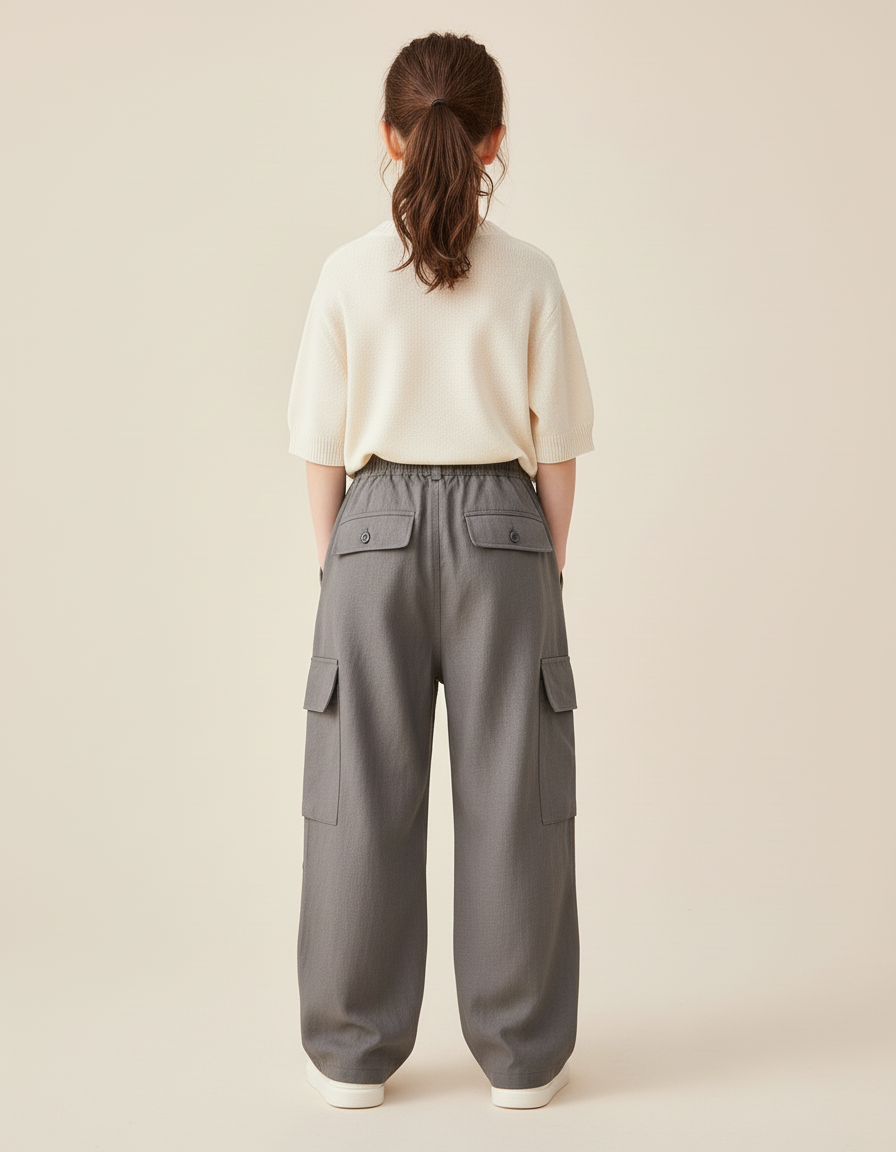 Pantalon Baggy Gris Cargo Ample Décontracté Enfant - Toile - vue 2