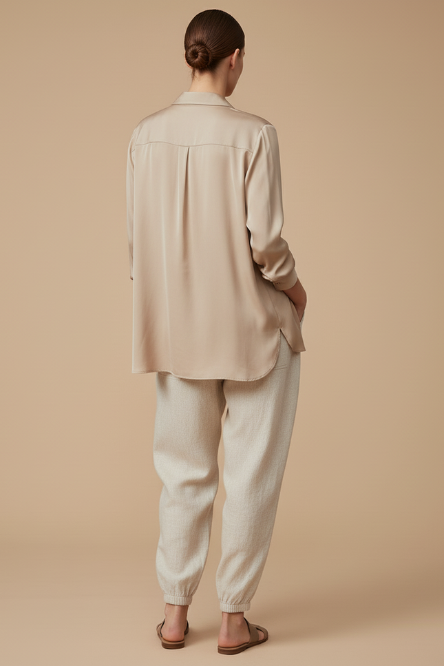 Pantalon Baggy Beige Lin Ample Cordon Femme - vue 2